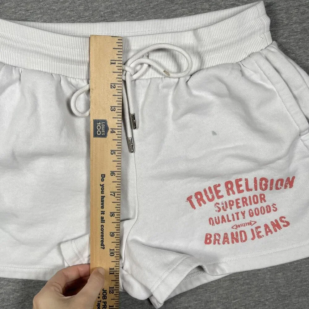True Religion Sweat Shorts Womens Size S White French Terry Cotton Polyester